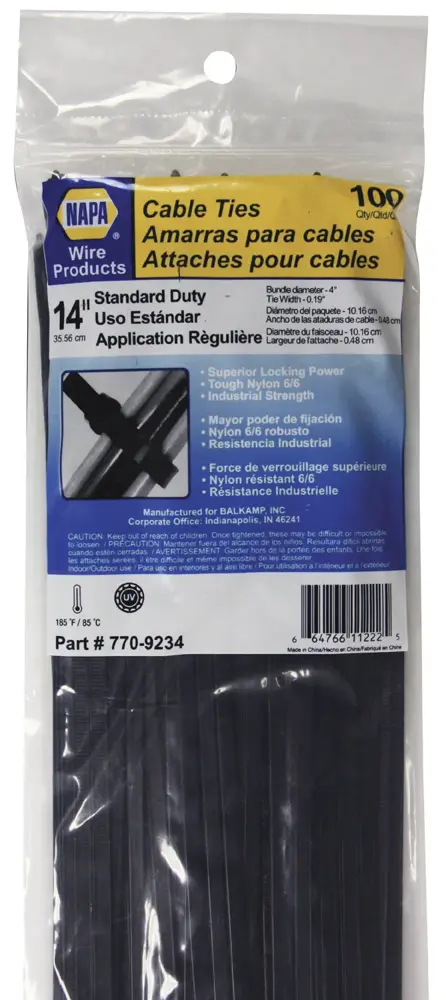 Cable Tie Strap - Black - Weather Stabilized - Self-Locking - 14.5