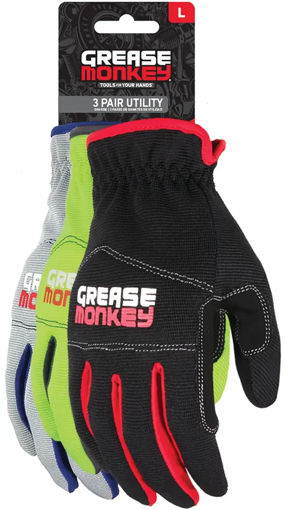 Grease Monkey Large Utility Gloves 3 Pack BK 7631340 | Buy Online