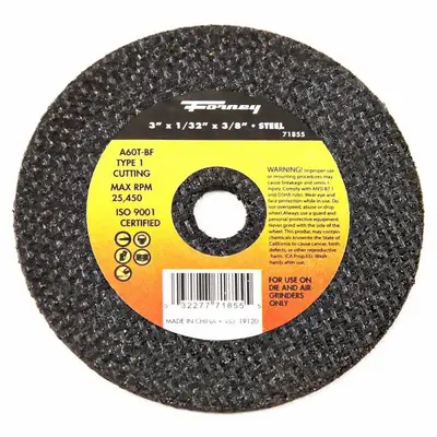 Forney 71855, Cut-Off Wheel, Metal, Type 1, 3 in x 1/32 in x 3/8