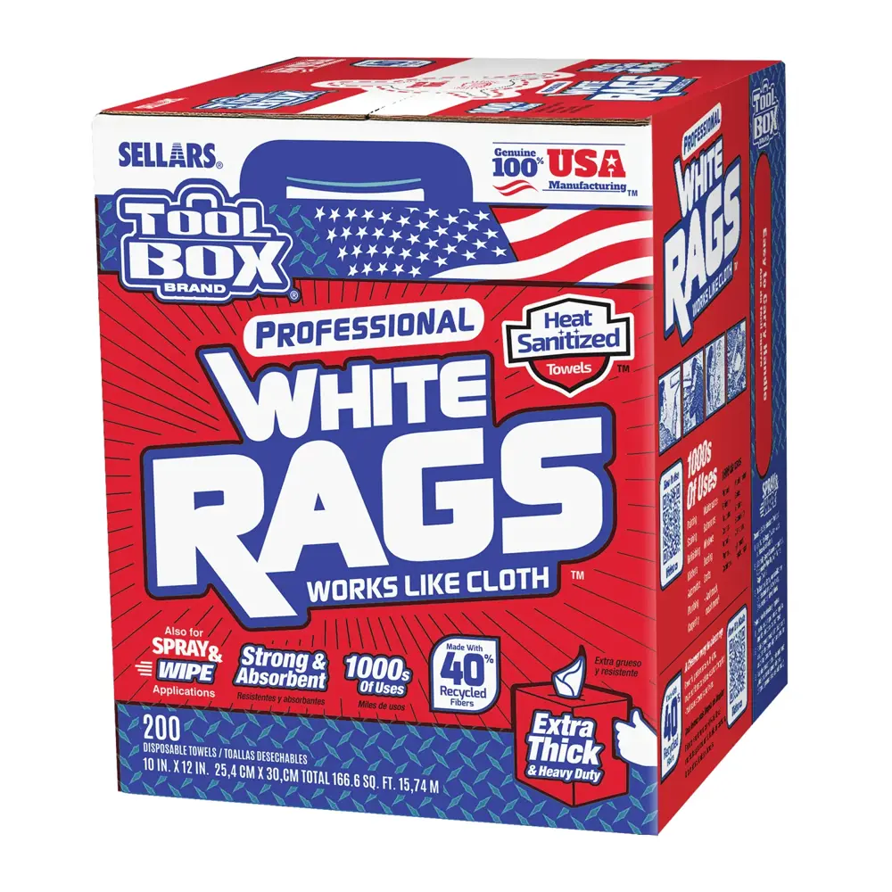 Sellars Tool Box Extra Thick Professional White Rags - 200 Towel