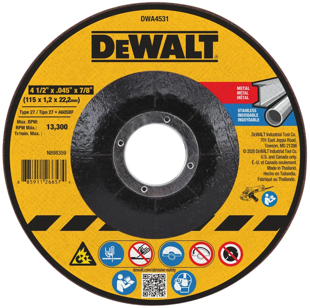 DeWalt DWA4531 T27 Metal Cut-Off Wheel, 4-1/2-Inch X .045-Inch X 7