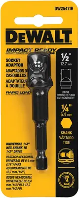 Dewalt Hex Drive Socket Adapter 1/4 In Input Drive Size Black Oxide 1/2 In Output Drive Size