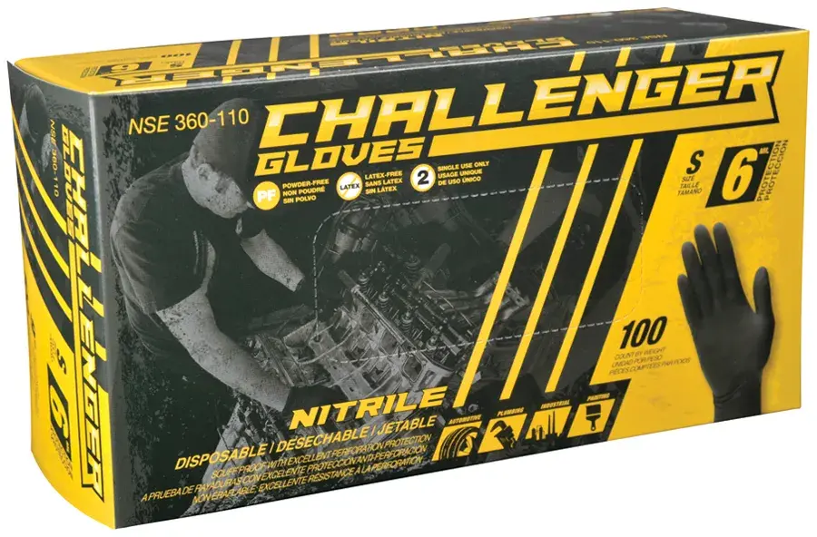 Challenger Small Black Nitrile Powder Free Gloves, 6 mil NSE