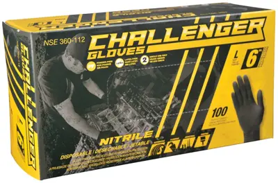 Challenger Large Black Nitrile Powder Free Gloves, 6 mil NSE