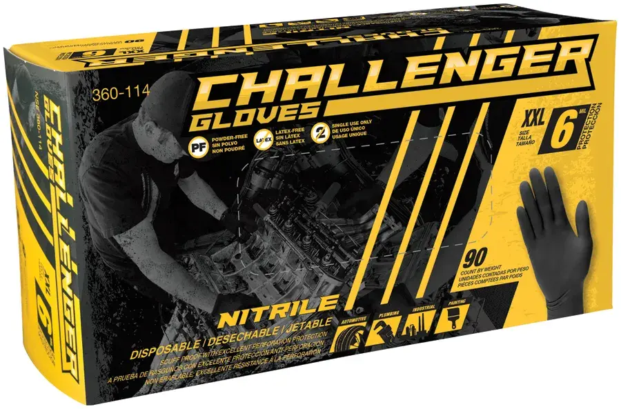 Challenger XXL Black Nitrile Powder Free Gloves, 6 mil NSE 360114