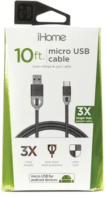 iHome Micro Usb Cable 10 Ft. Charge/Sync