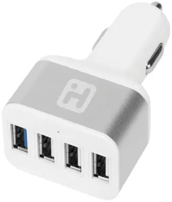 iHome Usb Car Charger Silver 5.4a 4 Port Aluminum