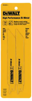 Dewalt 6 In. 14 Tpi Straight Back BiMetal Reciprocating Saw Blade 2Pack