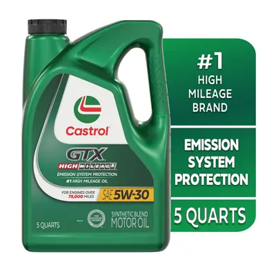 Castrol GTX High Mileage 5W-30 Motor Oil - 5 Quart Bottle For Older Engines (75k+ Miles)
