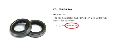 Dexter Axle Oil Seal Kit - Part # 010-063-00 For 7.2K & 8K Oil Bath Hubs (2 Seals Per Kit)